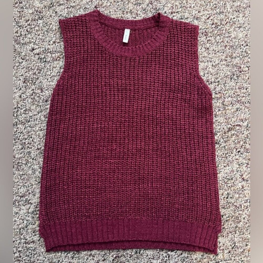 Soft Girl, Maroon Knit Sweater Vest • Chunky Textured Sleeveless Top • Wishlist